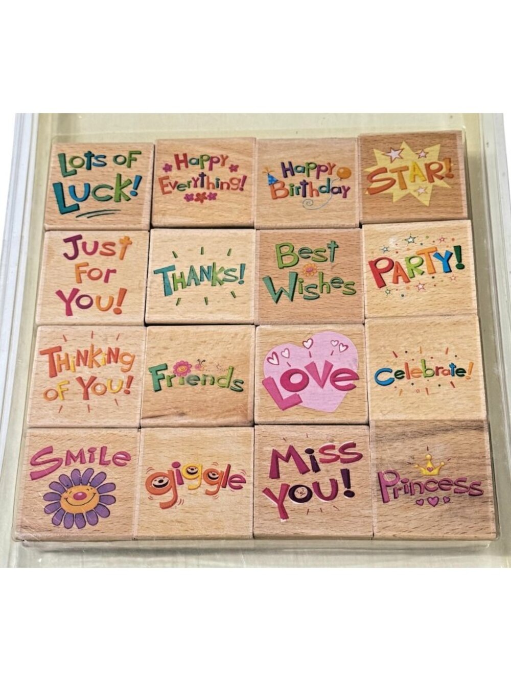 Set of 16 Sarah Beise Wood Rubber Stamps 2"x2" Sweet Sayings Words Square